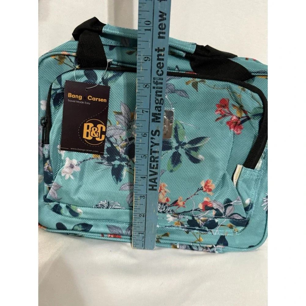 B&C Hanging Travel Organizer Bags Set Turquoise Flowers Multi-pockets